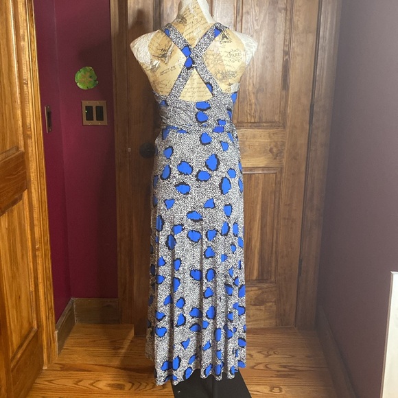 DVF Diane Von Furstenberg Samson Maxi Wrap Dress Blue Cheetah Sz 4 - Picture 7 of 11